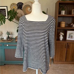 J. Jill Navy and White Striped Long Sleeve Top